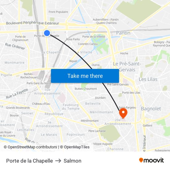 Porte de la Chapelle to Salmon map