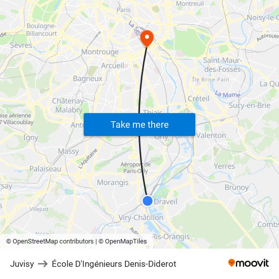 Juvisy to École D'Ingénieurs Denis-Diderot map