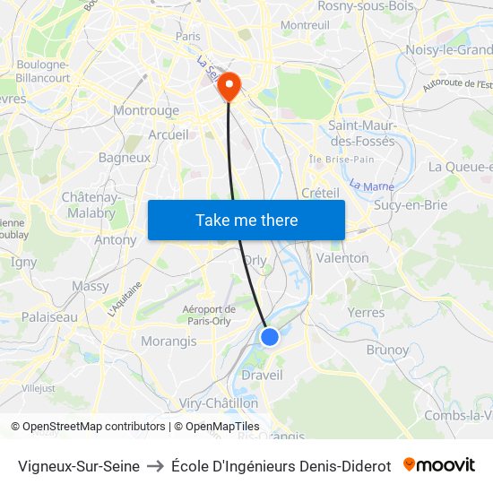 Vigneux-Sur-Seine to École D'Ingénieurs Denis-Diderot map