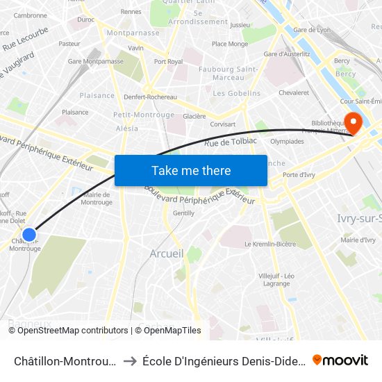 Châtillon-Montrouge to École D'Ingénieurs Denis-Diderot map