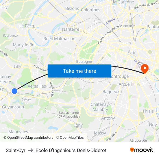 Saint-Cyr to École D'Ingénieurs Denis-Diderot map