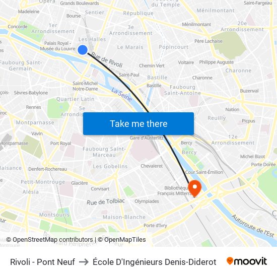 Rivoli - Pont Neuf to École D'Ingénieurs Denis-Diderot map