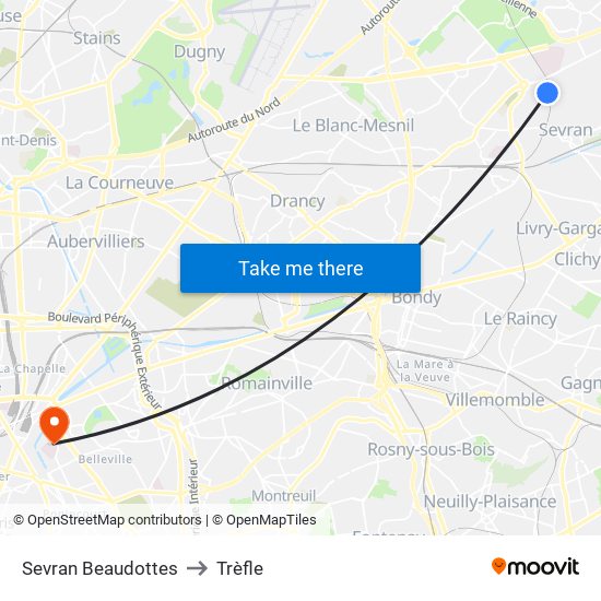 Sevran Beaudottes to Trèfle map