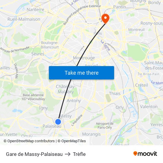 Gare de Massy-Palaiseau to Trèfle map