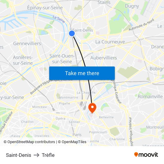Saint-Denis to Trèfle map