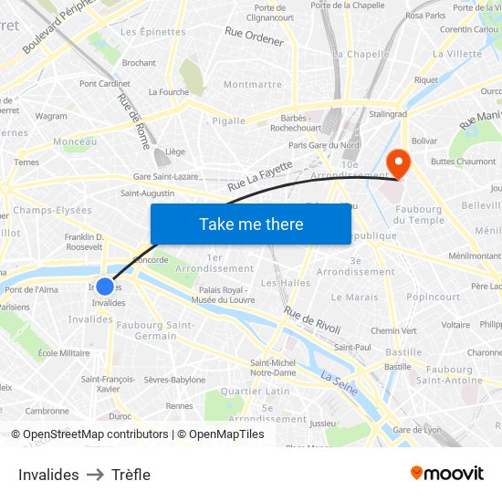 Invalides to Trèfle map