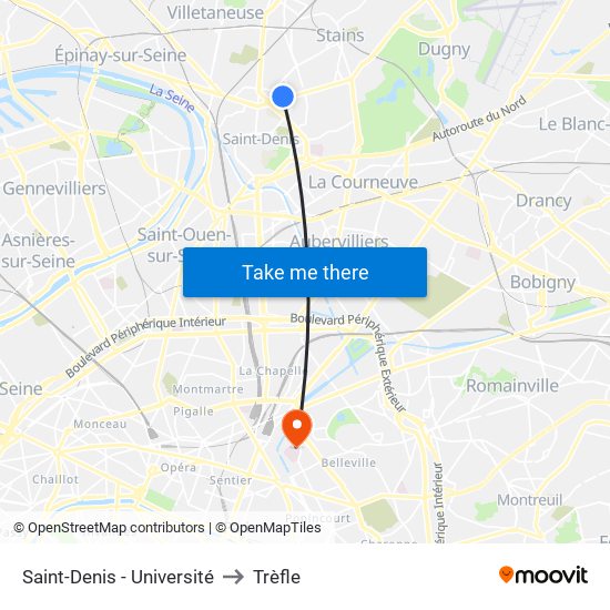 Saint-Denis - Université to Trèfle map