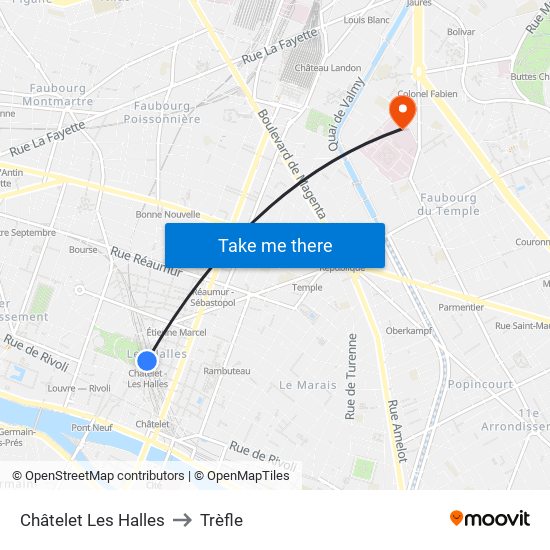Châtelet Les Halles to Trèfle map
