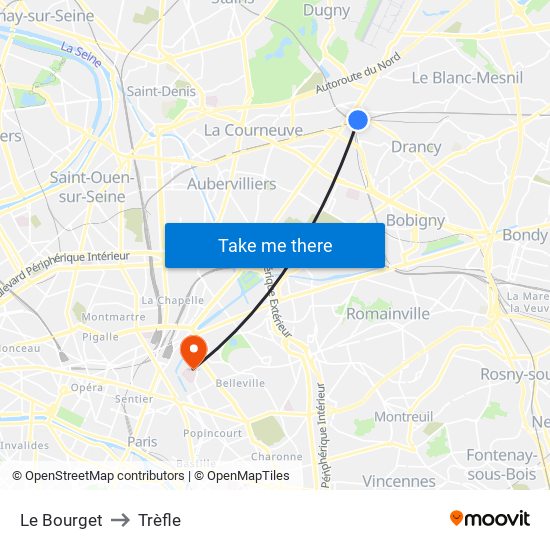 Le Bourget to Trèfle map