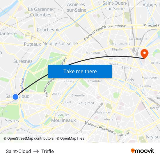 Saint-Cloud to Trèfle map