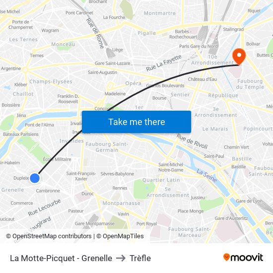 La Motte-Picquet - Grenelle to Trèfle map