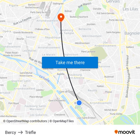 Bercy to Trèfle map