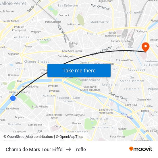 Champ de Mars Tour Eiffel to Trèfle map