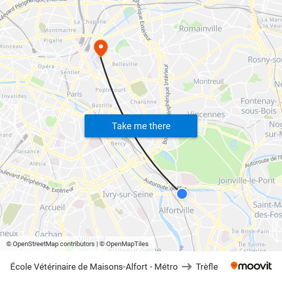 École Vétérinaire de Maisons-Alfort - Métro to Trèfle map