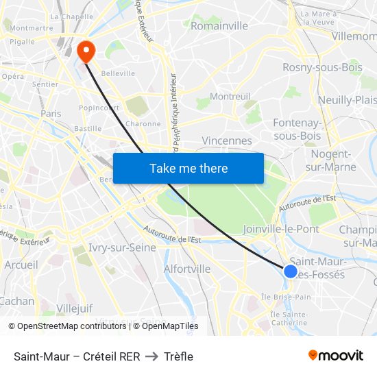 Saint-Maur – Créteil RER to Trèfle map