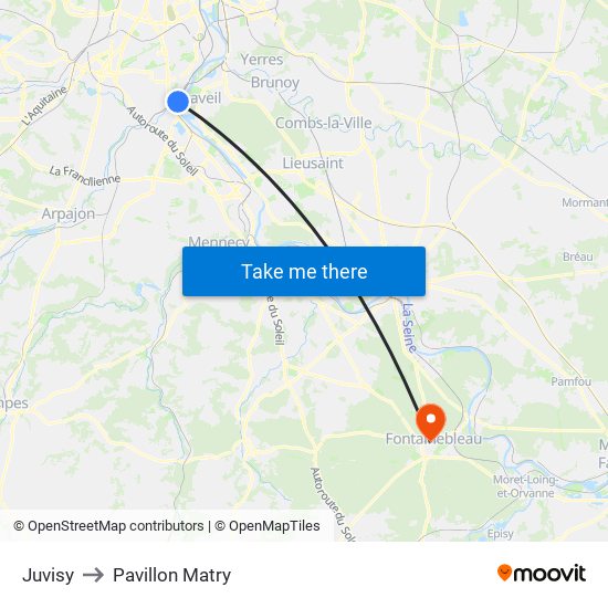 Juvisy to Pavillon Matry map