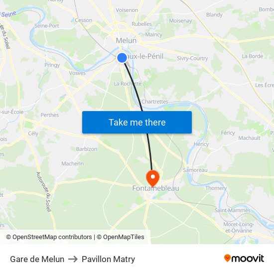 Gare de Melun to Pavillon Matry map