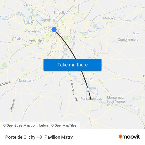 Porte de Clichy to Pavillon Matry map