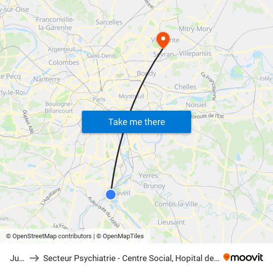 Juvisy to Secteur Psychiatrie - Centre Social, Hopital de Jour, Salle de Spectacle map