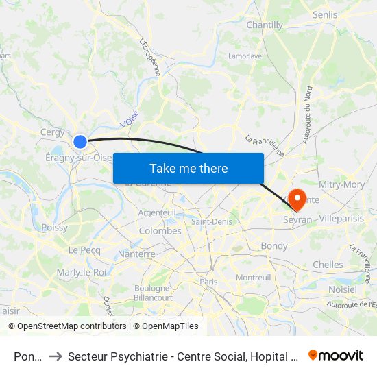 Pontoise to Secteur Psychiatrie - Centre Social, Hopital de Jour, Salle de Spectacle map