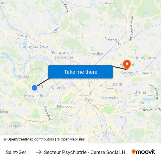 Saint-Germain-En-Laye to Secteur Psychiatrie - Centre Social, Hopital de Jour, Salle de Spectacle map