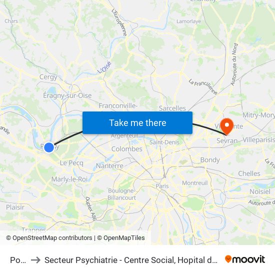 Poissy to Secteur Psychiatrie - Centre Social, Hopital de Jour, Salle de Spectacle map