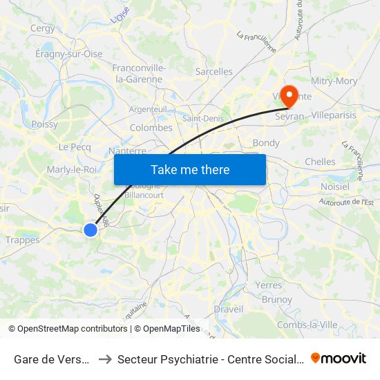 Gare de Versailles - Chantiers to Secteur Psychiatrie - Centre Social, Hopital de Jour, Salle de Spectacle map