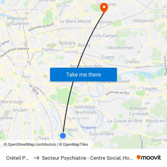 Créteil Pompadour to Secteur Psychiatrie - Centre Social, Hopital de Jour, Salle de Spectacle map