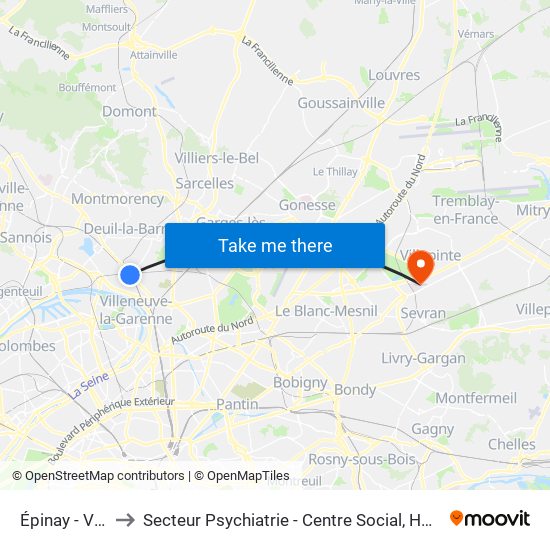 Épinay - Villetaneuse to Secteur Psychiatrie - Centre Social, Hopital de Jour, Salle de Spectacle map