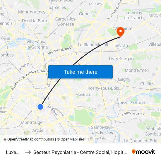 Luxembourg to Secteur Psychiatrie - Centre Social, Hopital de Jour, Salle de Spectacle map