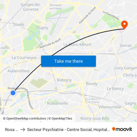 Rosa Parks to Secteur Psychiatrie - Centre Social, Hopital de Jour, Salle de Spectacle map