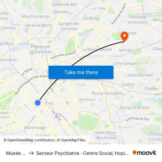 Musée D'Orsay to Secteur Psychiatrie - Centre Social, Hopital de Jour, Salle de Spectacle map