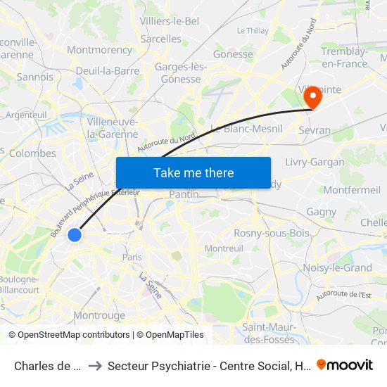 Charles de Gaulle Etoile to Secteur Psychiatrie - Centre Social, Hopital de Jour, Salle de Spectacle map
