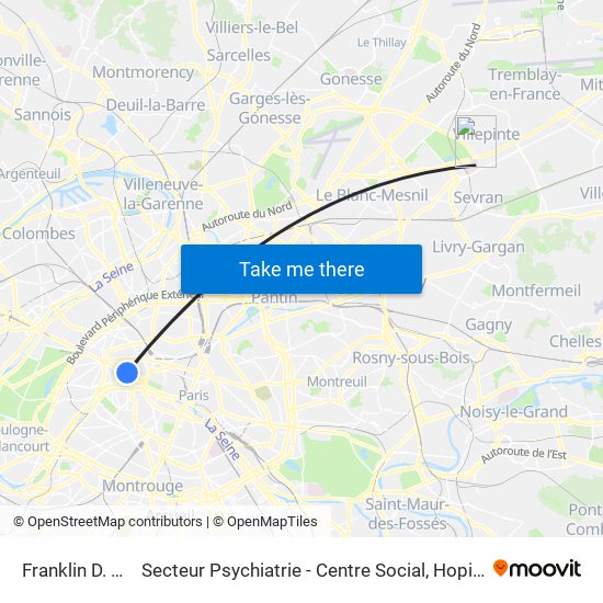 Franklin D. Roosevelt to Secteur Psychiatrie - Centre Social, Hopital de Jour, Salle de Spectacle map