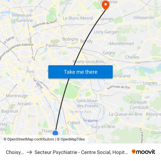 Choisy-Le-Roi to Secteur Psychiatrie - Centre Social, Hopital de Jour, Salle de Spectacle map