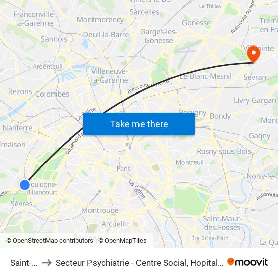 Saint-Cloud to Secteur Psychiatrie - Centre Social, Hopital de Jour, Salle de Spectacle map