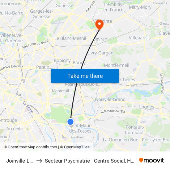 Joinville-Le-Pont RER to Secteur Psychiatrie - Centre Social, Hopital de Jour, Salle de Spectacle map