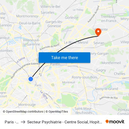 Paris - Opéra to Secteur Psychiatrie - Centre Social, Hopital de Jour, Salle de Spectacle map