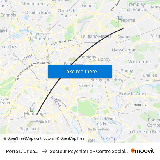 Porte D'Orléans - Ernest Reyer to Secteur Psychiatrie - Centre Social, Hopital de Jour, Salle de Spectacle map