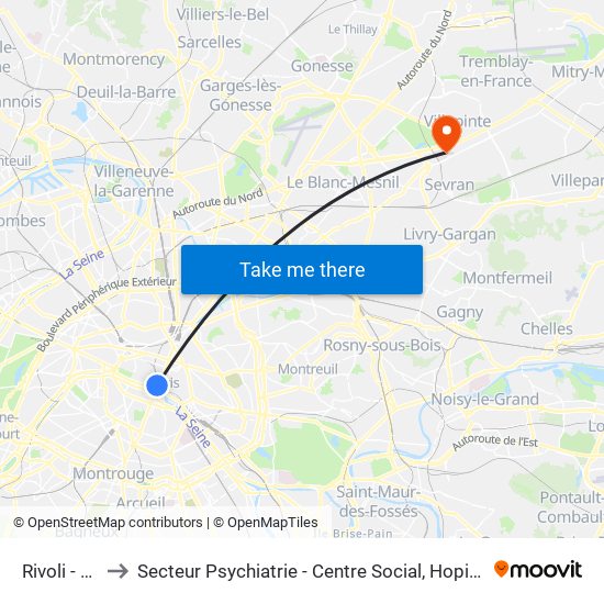 Rivoli - Châtelet to Secteur Psychiatrie - Centre Social, Hopital de Jour, Salle de Spectacle map