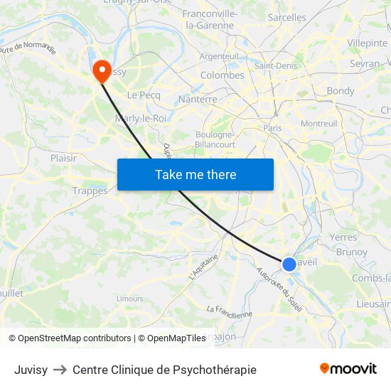 Juvisy to Centre Clinique de Psychothérapie map