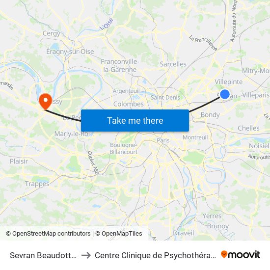Sevran Beaudottes to Centre Clinique de Psychothérapie map