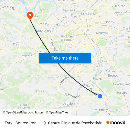 Évry - Courcouronnes to Centre Clinique de Psychothérapie map