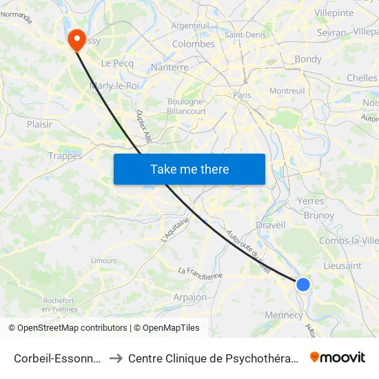 Corbeil-Essonnes to Centre Clinique de Psychothérapie map