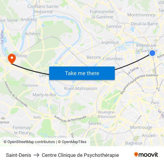 Saint-Denis to Centre Clinique de Psychothérapie map