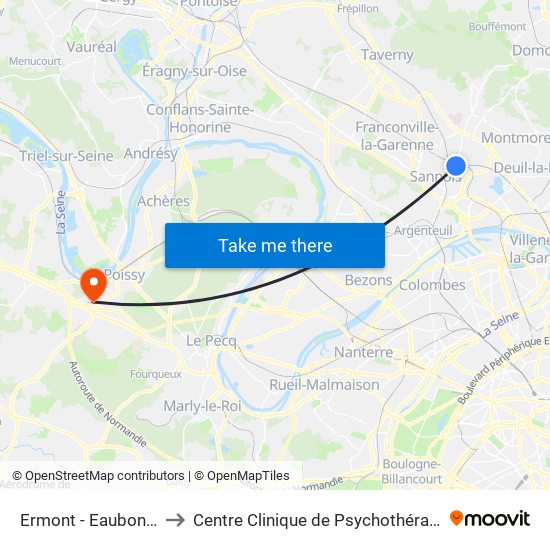 Ermont - Eaubonne to Centre Clinique de Psychothérapie map