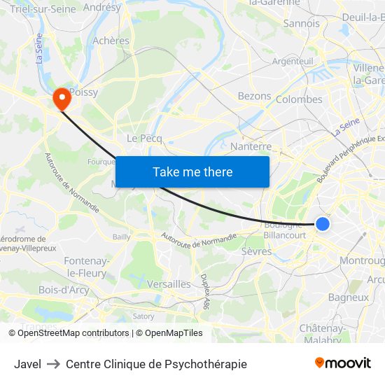 Javel to Centre Clinique de Psychothérapie map