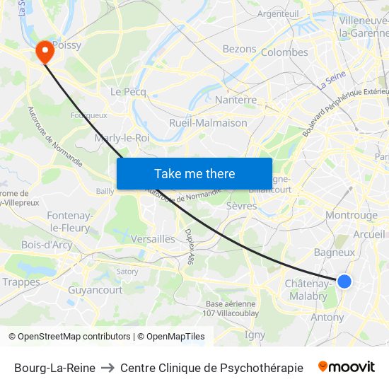 Bourg-La-Reine to Centre Clinique de Psychothérapie map
