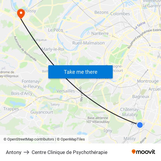 Antony to Centre Clinique de Psychothérapie map