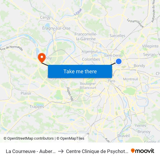 La Courneuve - Aubervilliers to Centre Clinique de Psychothérapie map